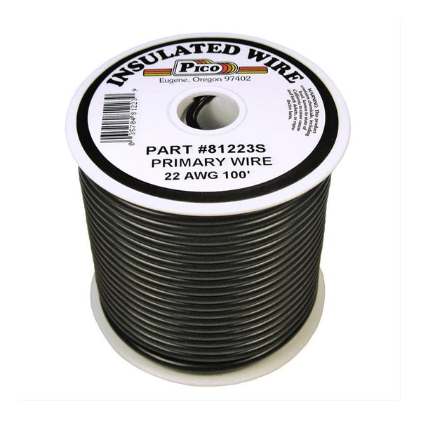 PICO PICO Wiring 81223S 22 AWG Single Conductor PVC Jacket Copper Stranded Primary Electrical Wire Spool - 100ft - Black Default Title
