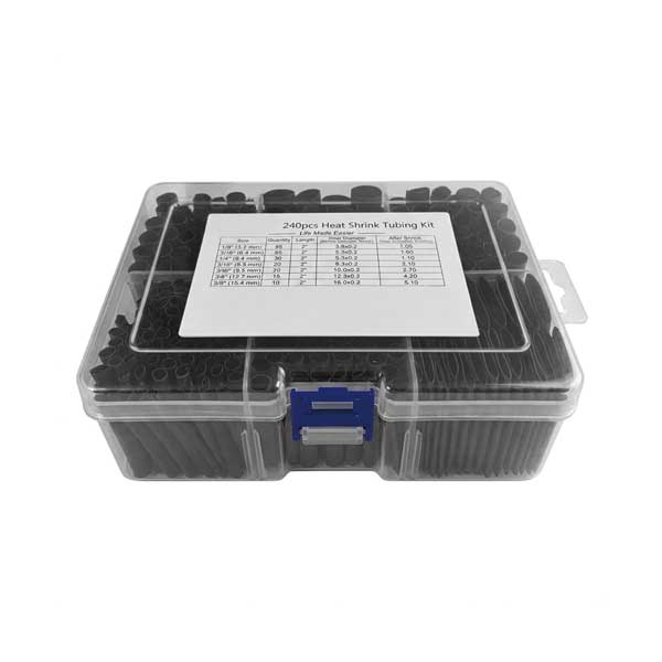 3:1 Marine Grade Adhesive Dual Wall Heat Shrink Tubing Kit | Black | 240-Piece | ALE-DWT-240