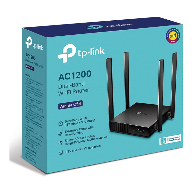 TP-Link ARCHER C54 AC1200 Dual Band Wi-Fi 5 Router/Access Point/Range Extender - 2×2 MU-MIMO