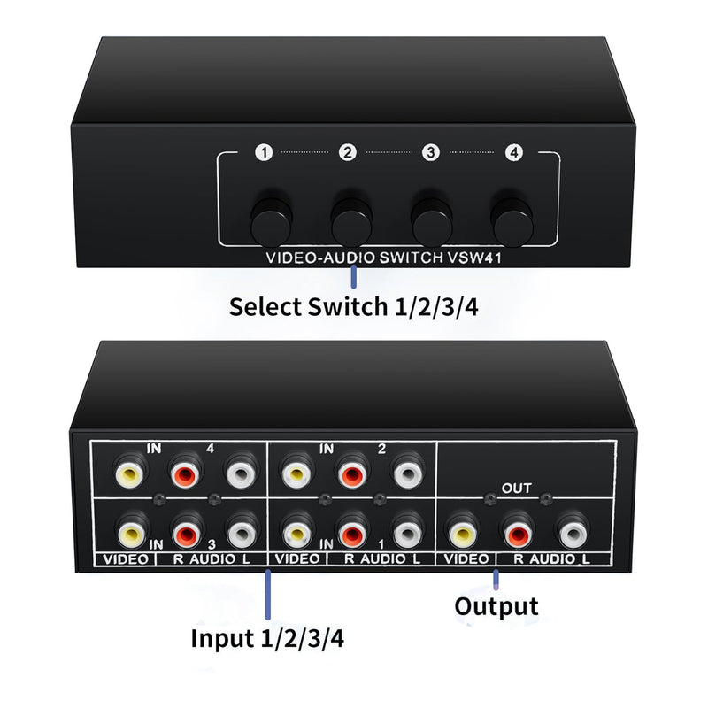 Altex Preferred MFG 4-Port 4-in-1 Out Plug & Play Composite Video RCA Switch