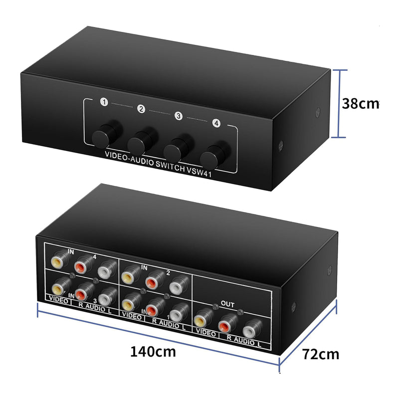 Altex Preferred MFG 4-Port 4-in-1 Out Plug & Play Composite Video RCA Switch