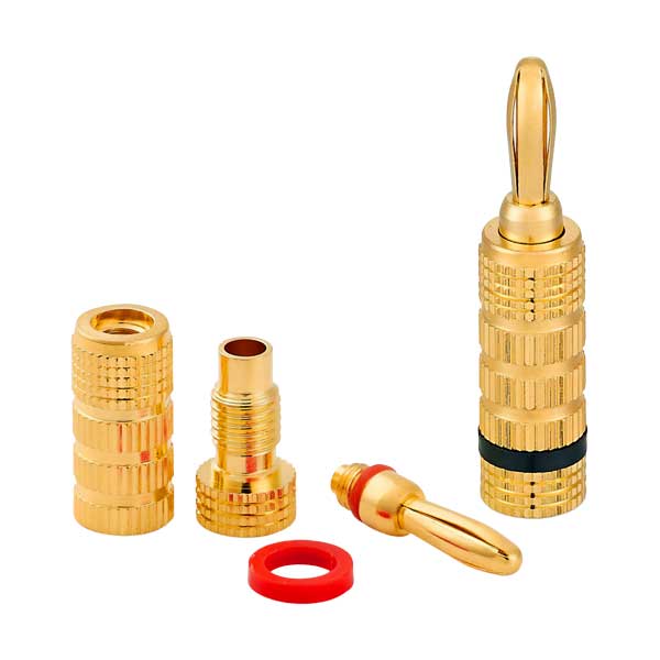 Banana Plugs | Screw-Type | No-Solder | 12 to 18 AWG | 24K Gold Plated | 1-Pair | BPRDBK1PR