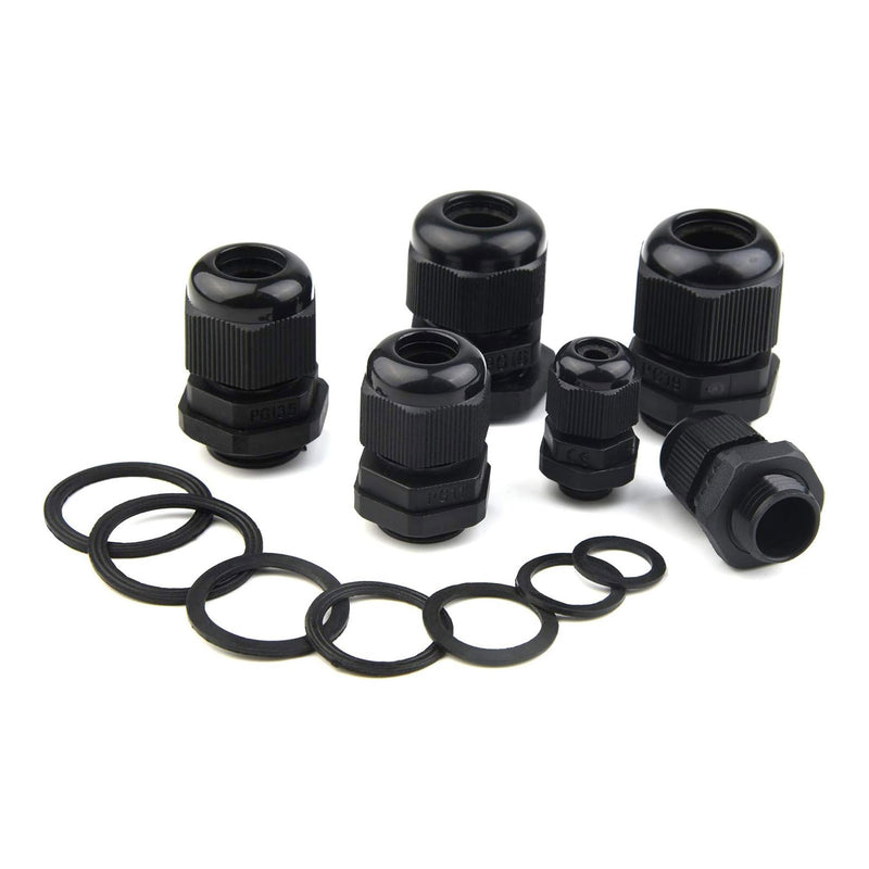 Altex Preferred MFG 50-Piece 3mm~16mm Waterproof Adjustable Cable Gland Connectors with Gaskets - Black
