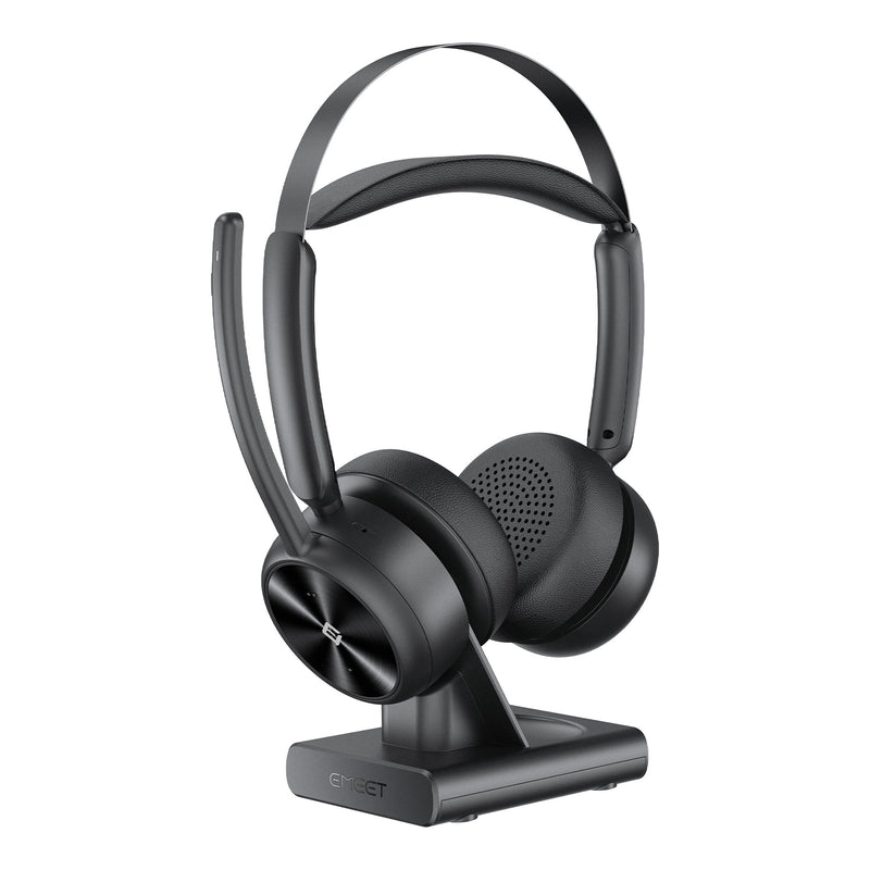 EMEET EMH80B-LD GeniusCall HS80 (Gen 2) Wireless On-Ear Headset with Charging Base and Super ENC