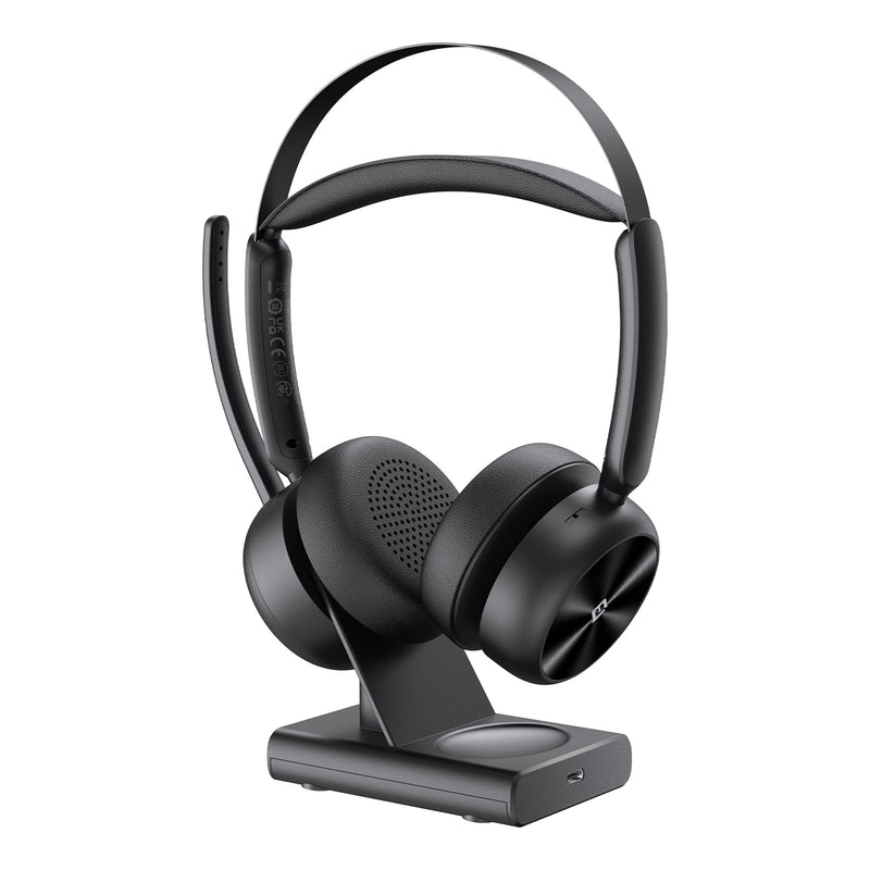 EMEET EMH80B-LD GeniusCall HS80 (Gen 2) Wireless On-Ear Headset with Charging Base and Super ENC