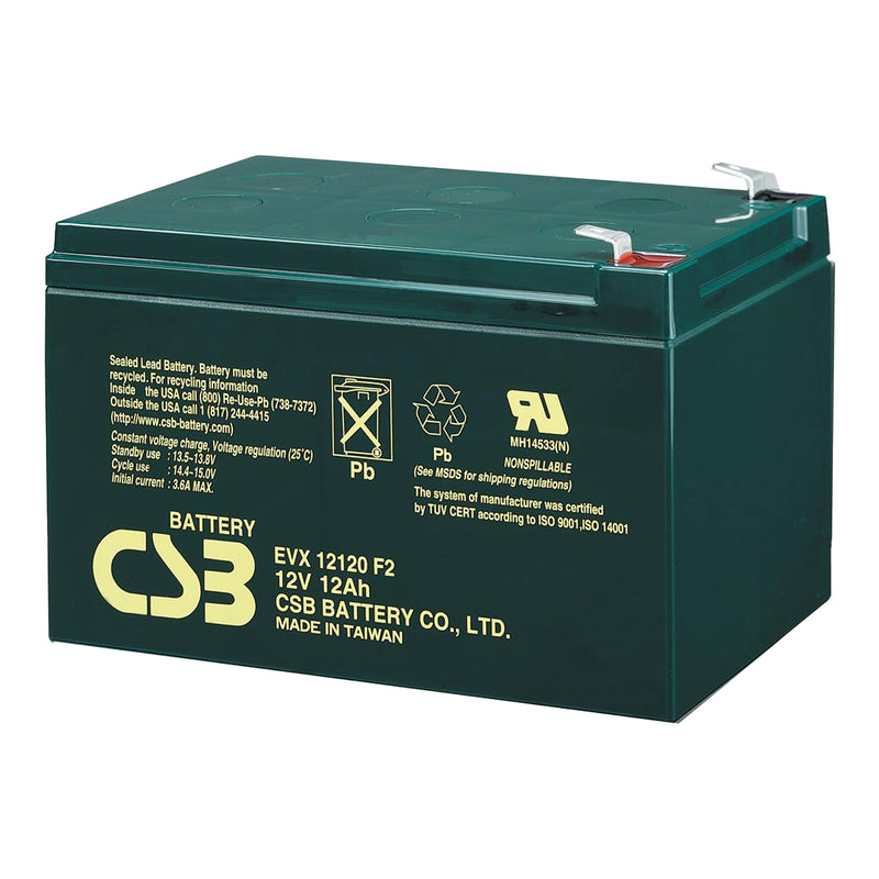 CSB Battery EVX12120F2 12V 12AH AGM Maintenance-Free Sealed Lead Acid Battery with F2 Terminals