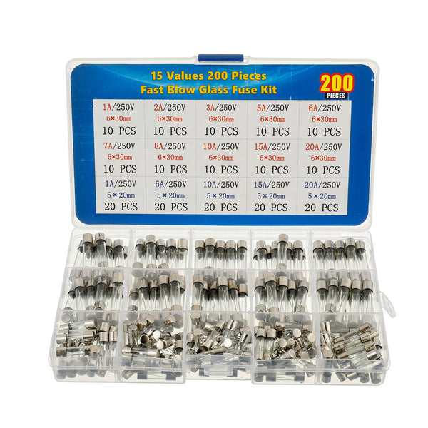 Altex Preferred MFG Altex Preferred MFG 200 Pieces High Quality Fast Blow Glass Fuse Kit - 5x20mm 250V 1A 5A 10A 15A 20A 6x30mm 250V 1A 2A 3A 5A 6A 7A 8A 10A 15A 20A Default Title
