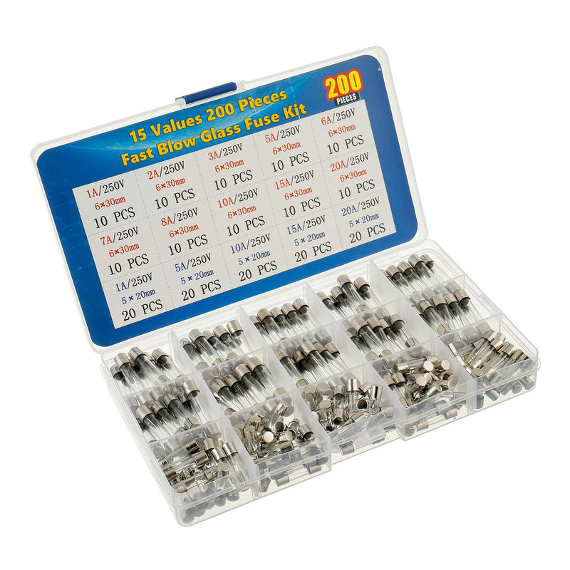 Altex Preferred MFG 15 Values 200 Pieces High Quality Fast Blow Glass Fuse Kit