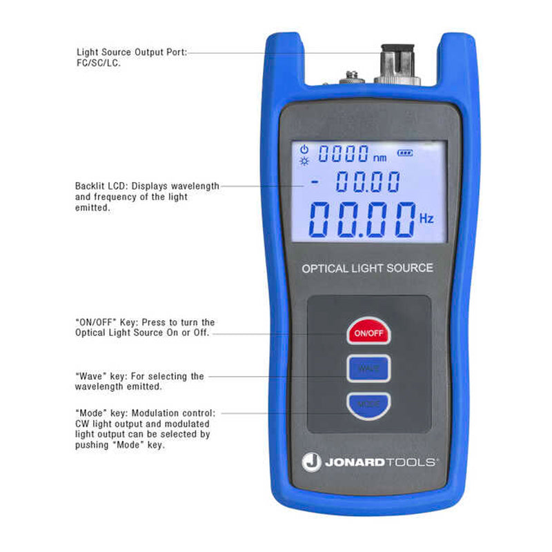 Jonard Tools FLS-50 Optical Light Source with FC/LC/SC Adapters for PC/UPC Connectors