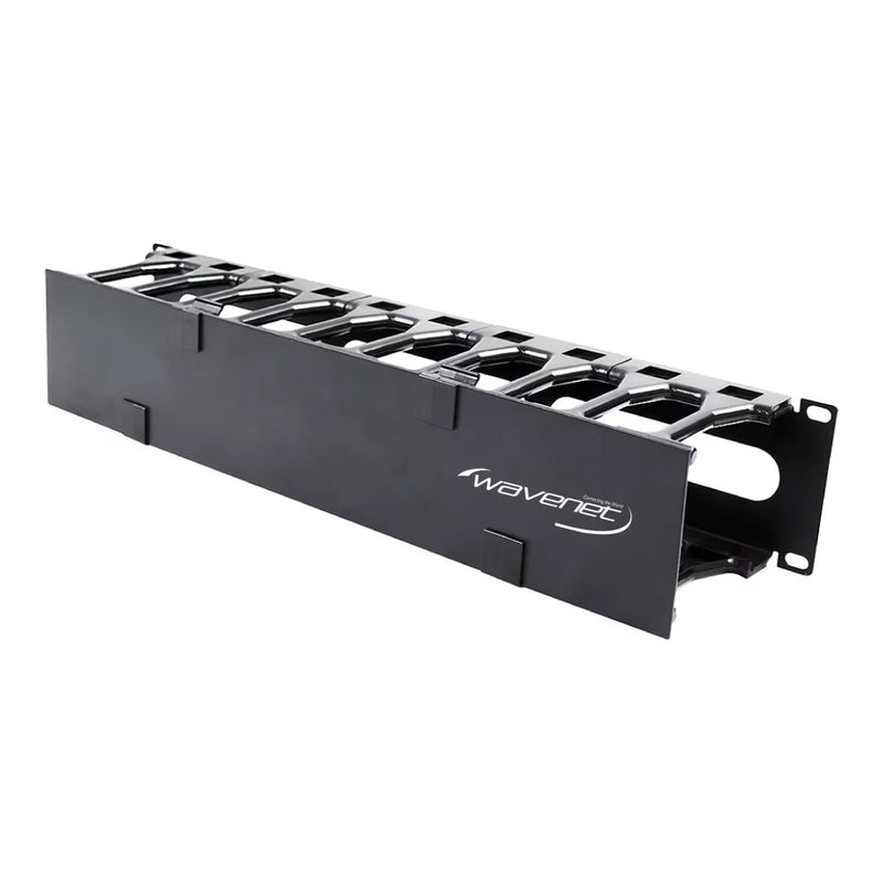 Wavenet MDH-SSW-2U 19in 2U Single‐Sided Horizontal Cable Manager with Plastic Finger Duct and Cover - Black