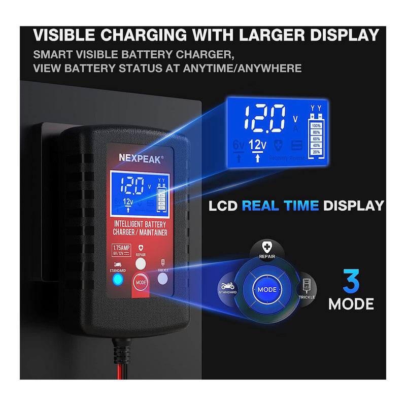 Intelligent charger for 6V and 12V vehicle batteries with LCD display