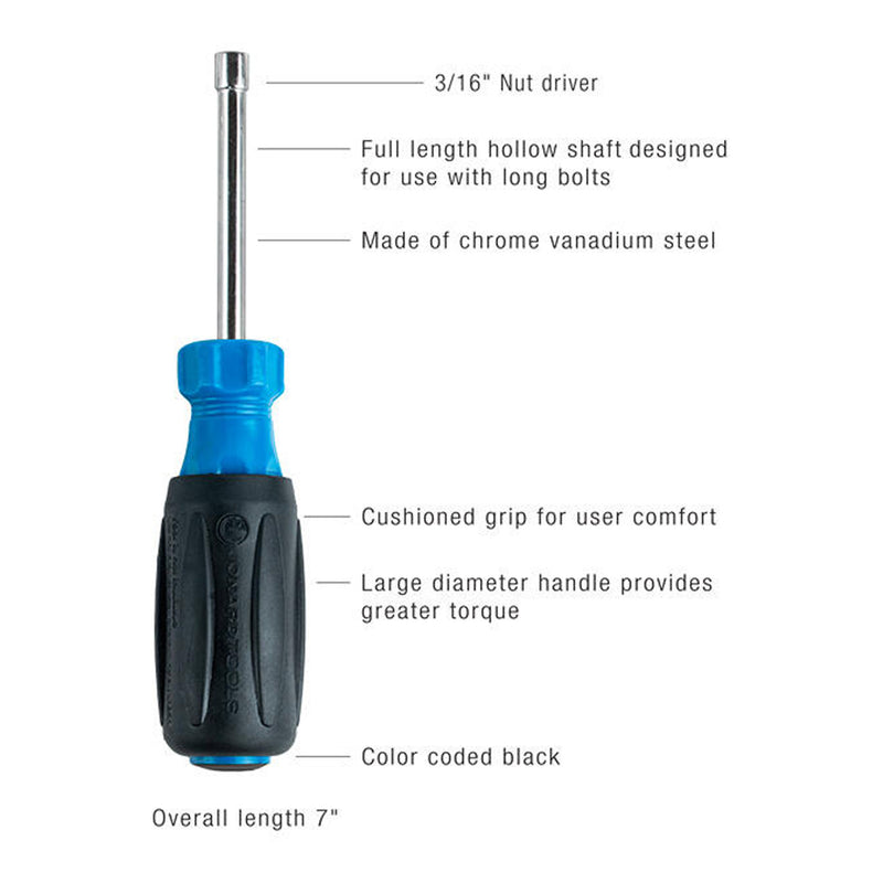 Jonard Tools ND-630316 3/16" Hollow Nut Driver with 3" Shaft