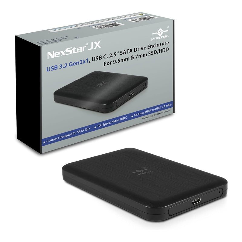 Vantec NST-258S3-BK NexStar JX USB 3.2 Type-C 2.5" SATA Drive Enclosure - 9.5mm/7mm SSD/HDD - Black