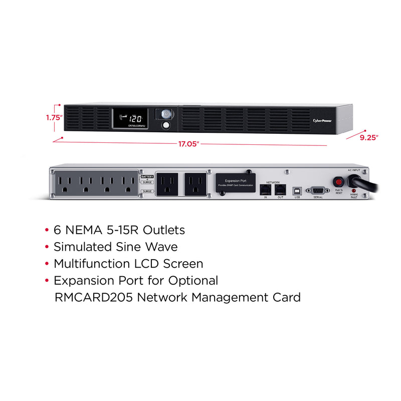 CyberPower OR700LCDRM1U 700VA 400W 120VAC 1U Rackmount Smart App LCD UPS