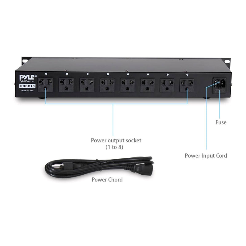 Pyle-Pro PDBC10 8-Outlet Rack Mount Power Supply Center with Each Outlet Switch