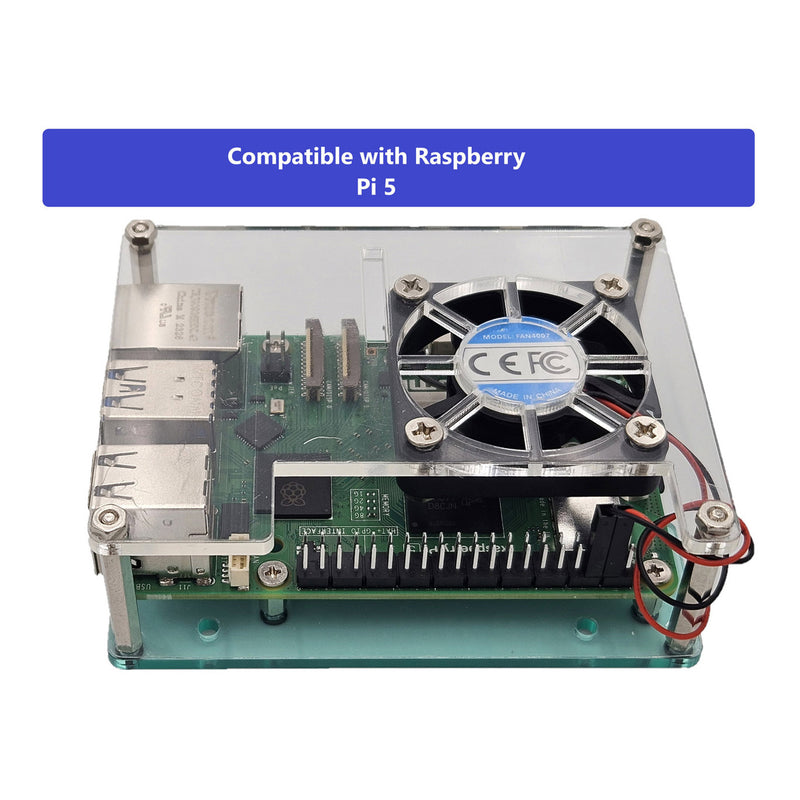 Micro Connectors RAS-PCS06 Acrylic Stackable Raspberry Pi 5, Pi 4 & Pi 3 Case with Fan