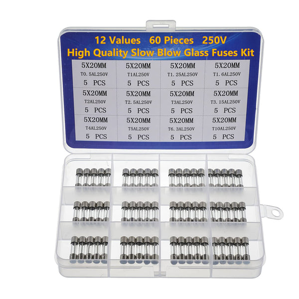 Altex Preferred MFG Altex Preferred MFG 60 Pieces 12 Values High Quality Slow Blow Glass Fuse Kit - 5x20mm 250V T0.5A 1A 1.25A 1.6A 2A 2.5A 3A 3.15A 4A 5A 6.3A 10A Default Title
