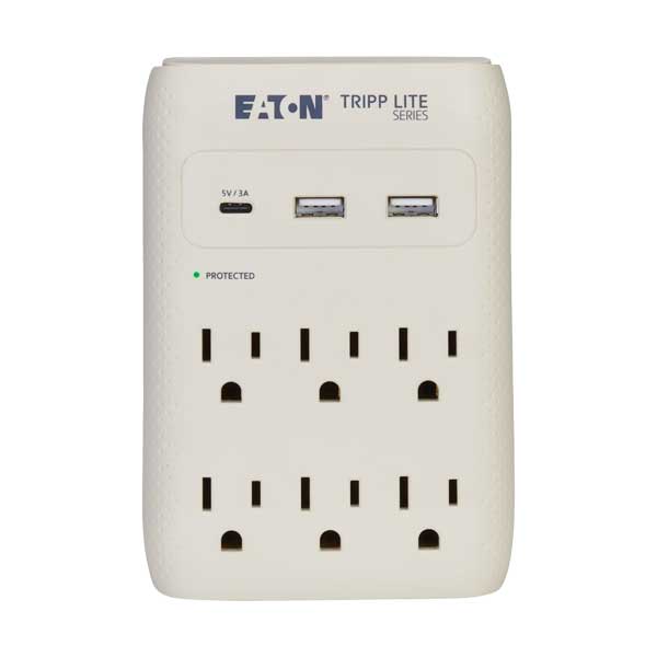 Tripp Lite Protect It! Surge Protector | 6-Outlet | USB-C / USB-A Ports | 1080 Joules | Gray | SK60C