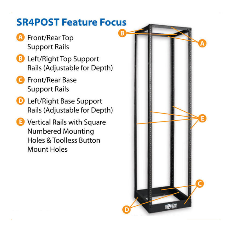 Tripp Lite SR4POST 45U 4-Post Open Frame SmartRack - 1000lb Capacity