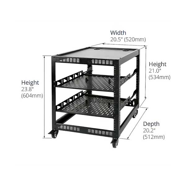 12U 4-Post Mobile Open Frame Network Rack with Casters | TEC-12UWC