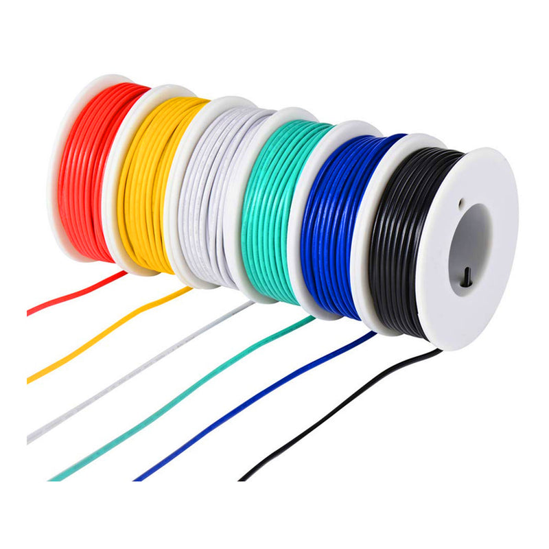 Altex Preferred MFG 6 Colored Rolls 30ft 22AWG Stranded Tinned Copper Hookup Wire with PVC Jacket - Black/Red/Yellow/Blue/White/Green