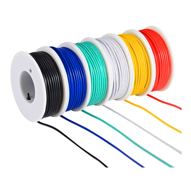 Altex Preferred MFG 6 Colored Rolls 30ft 22AWG Stranded Tinned Copper Hookup Wire with PVC Jacket - Black/Red/Yellow/Blue/White/Green