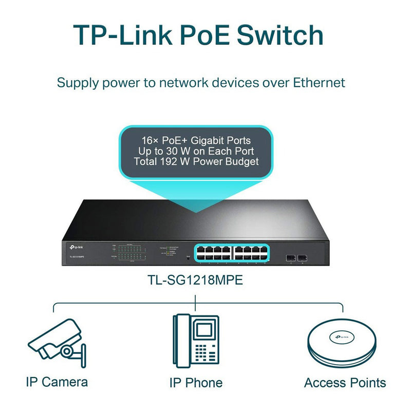 TP-Link TL-SG1218MPE 16-Port JetStream Easy Smart PoE/PoE+ Gigabit Switch