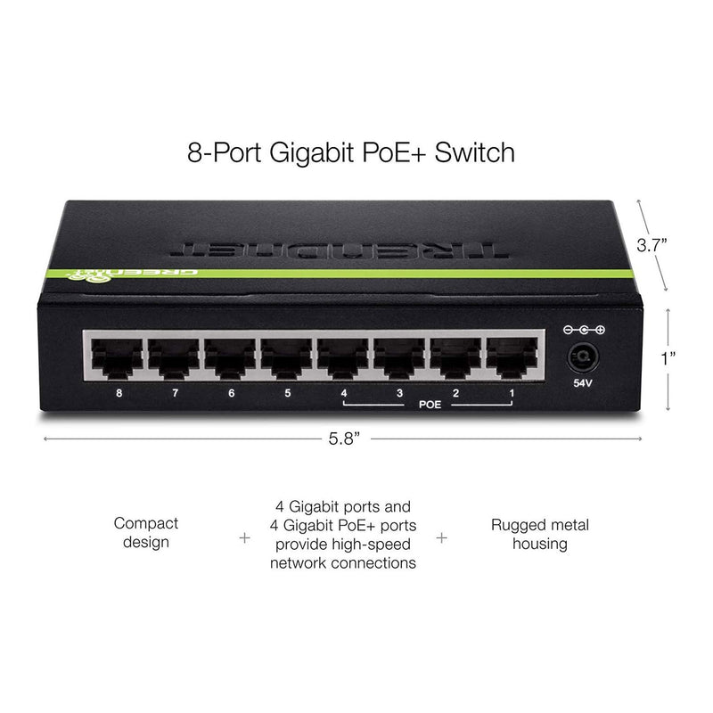 TRENDnet TPE-TG44G 8-Port GREENnet Gigabit PoE+ Switch - 4x PoE+