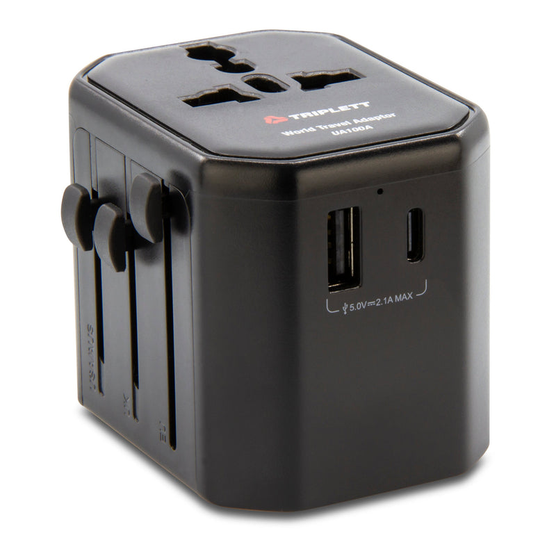 Triplett UA100A 10A 2500W World Travel Adapter with USB-A and USB-C