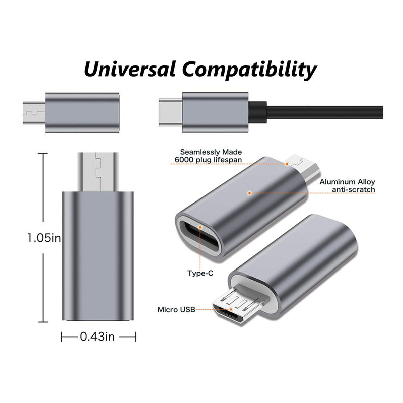 Altex Preferred MFG USB C Female to Micro USB Male Charging/Data Transfer Adapter 4-Pack - Grey