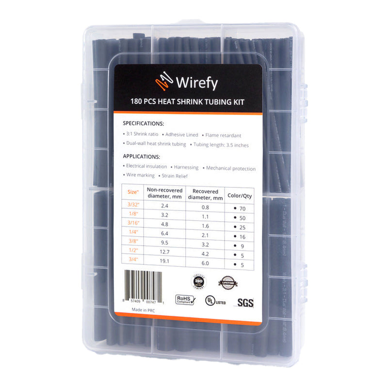 Wirefy DWT-180 Heat Shrink Tubing Kit - 180-Piece, Black