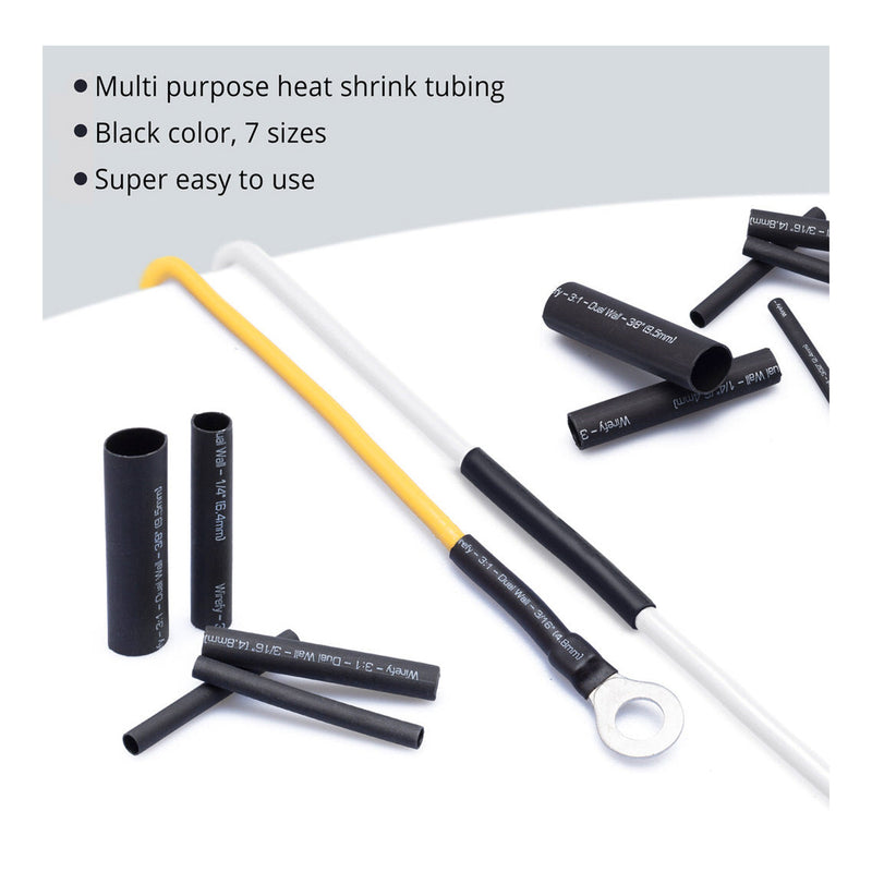 Wirefy DWT-180 Heat Shrink Tubing Kit - 180-Piece, Black