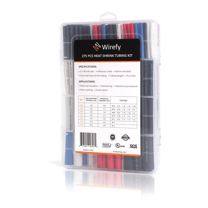 Wirefy 275-Piece 5-Color 3:1 Adhesive Heat Shrink Tubing Kit