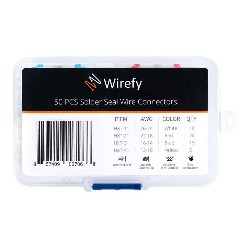 Wirefy 50-Piece Color Coded Adhesive Solder Seal Wire Connectors Kit