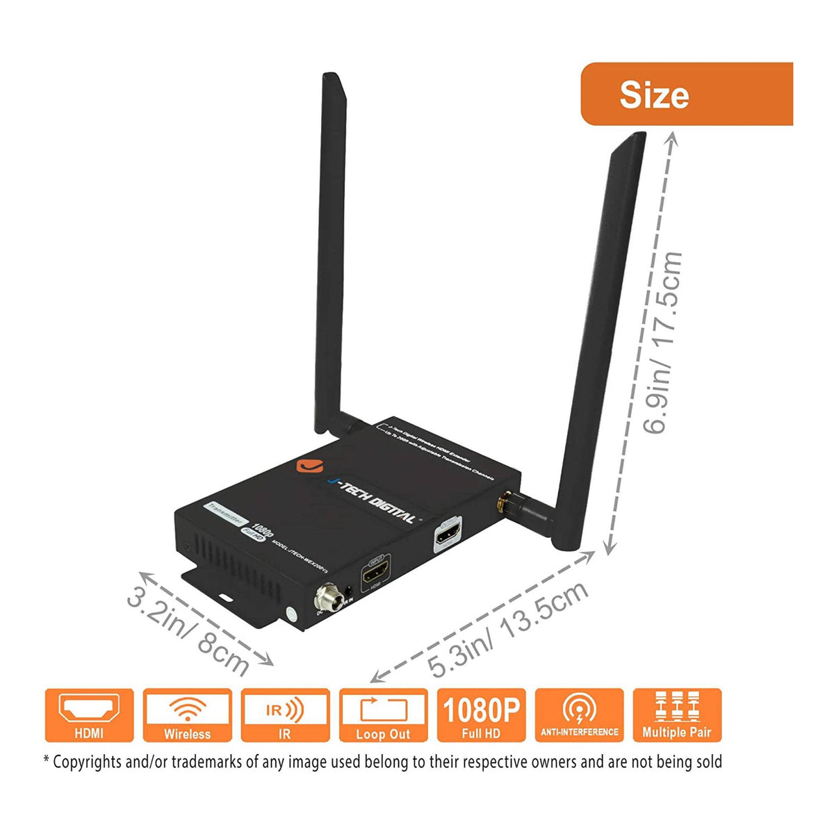 Jtech J-Tech Digital JTECH-WEX200V3-R 1080P Wireless HDMI Receiver Only - 20