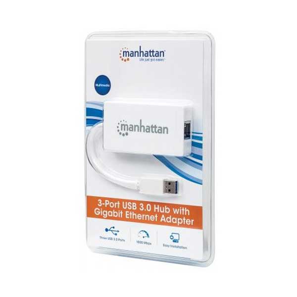 Usb Adapter Manhatan Manhattan 507578 3-Port USB 3.0 Hub with Gigabit Ethernet Adapter