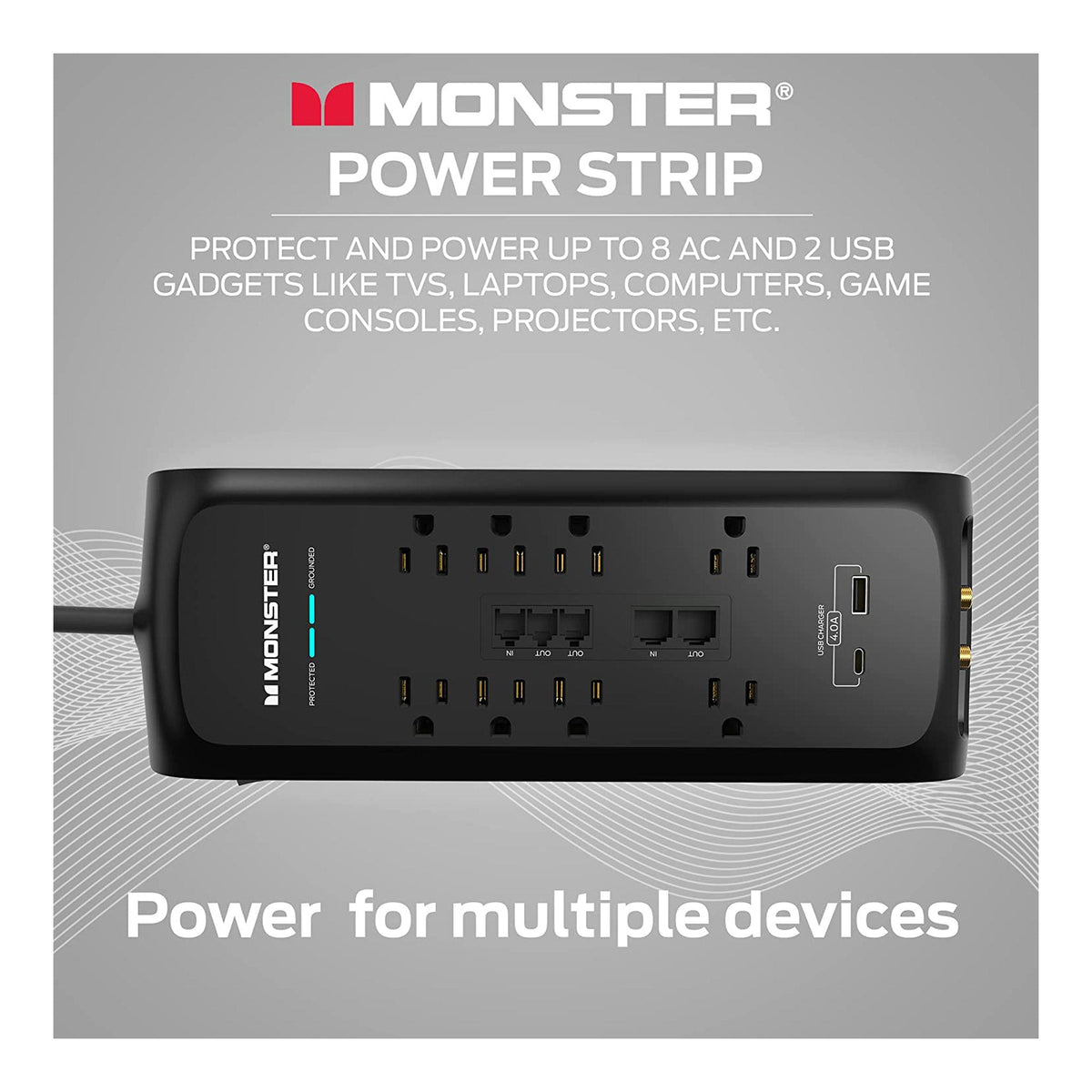 Computer Surge Protector Monster Monster ME-5005 6ft 8-Outlet Power Strip Surge Protector with USB-C an