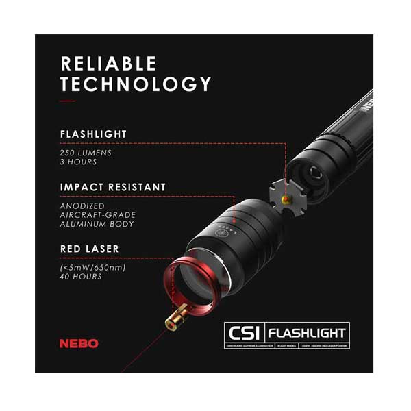 NEBO 6873 CSI Magnetic LED Flashlight with Red Laser