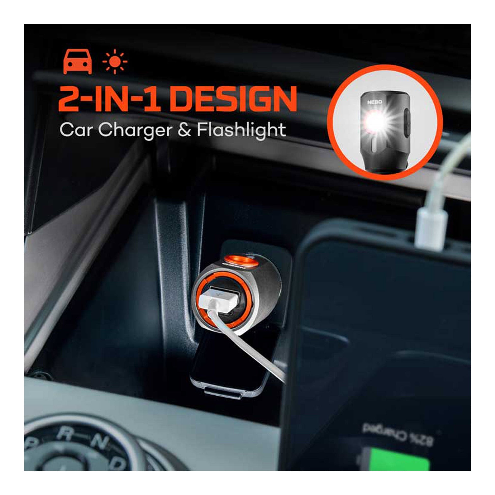 NEBO NEB-POC-1006 Transport 400 2-IN-1 Car Charger & Flashlight