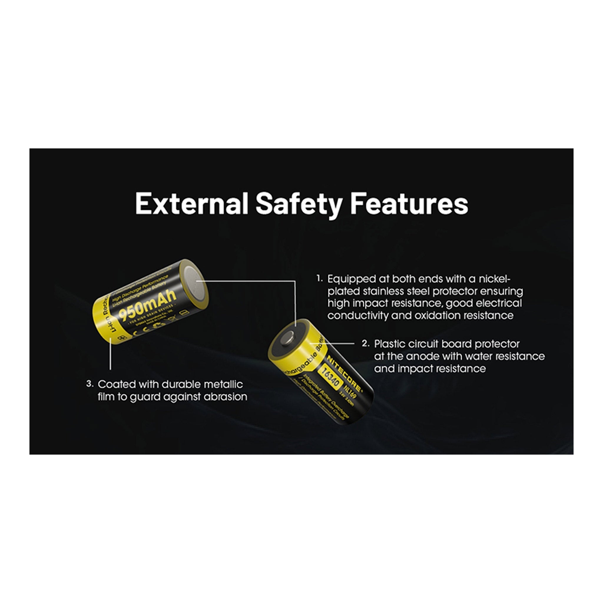 Nitecore NL169 950mAh Rechargeable RCR123A 16340 Battery