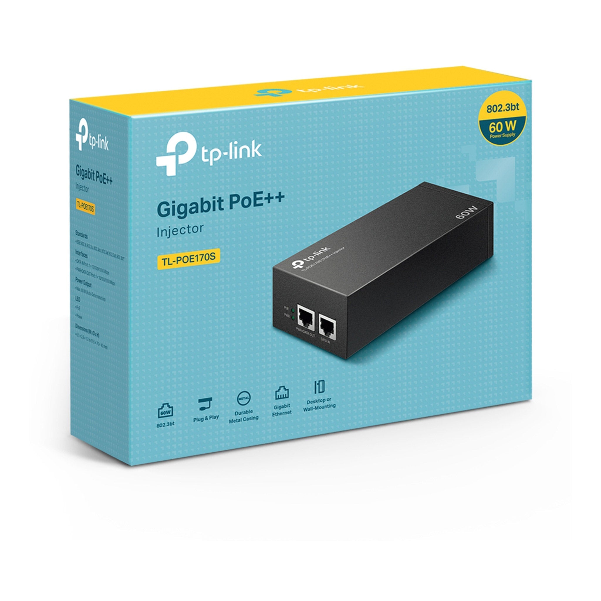 Injecteur PoE++ TP-Link TL-POE170S - Alimentation Jusqu'à 60W - Compatible IEEE 802.3af/at/bt