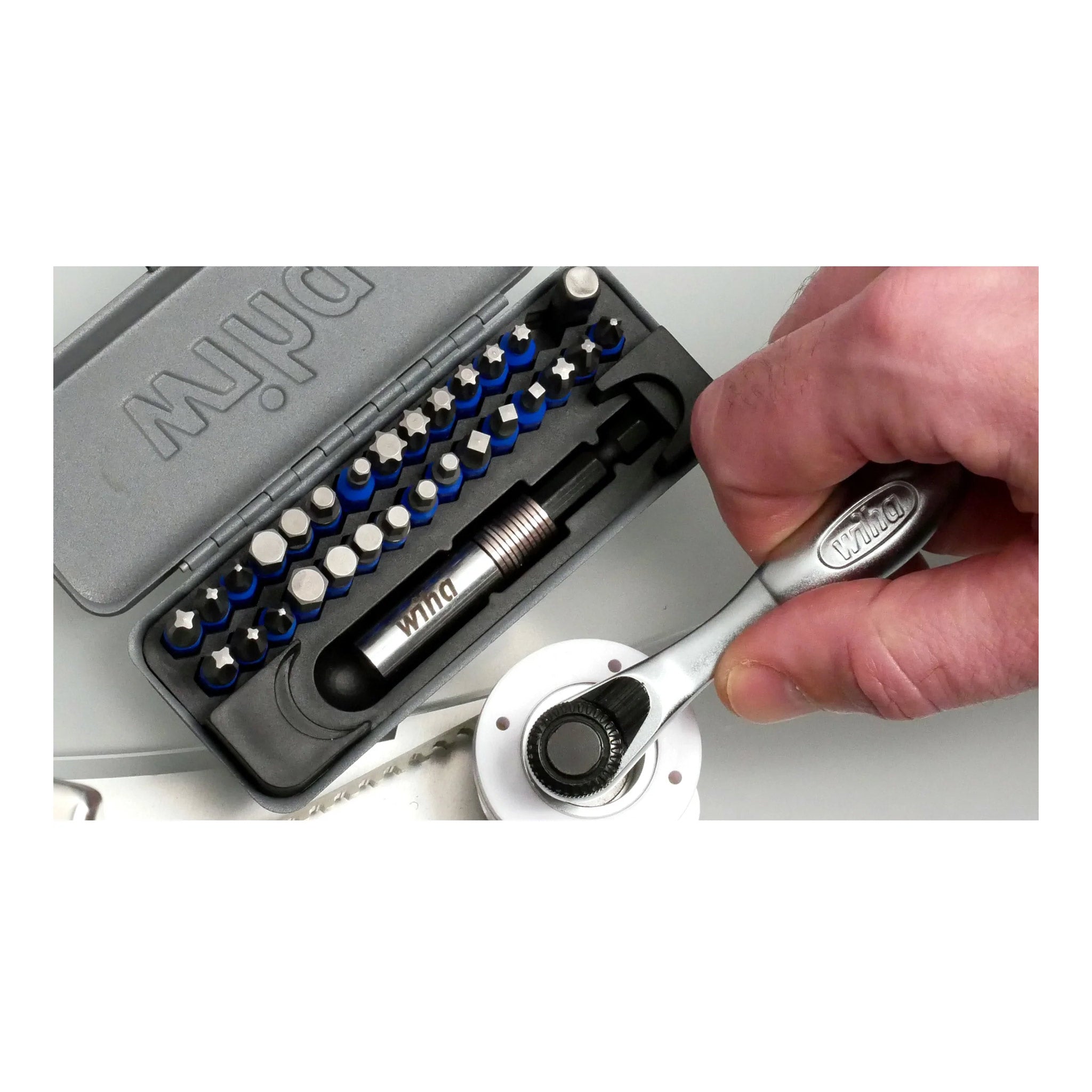 Wiha 76889 32-Piece TerminatorBlue Mini Ratchet and Impact Bit Set