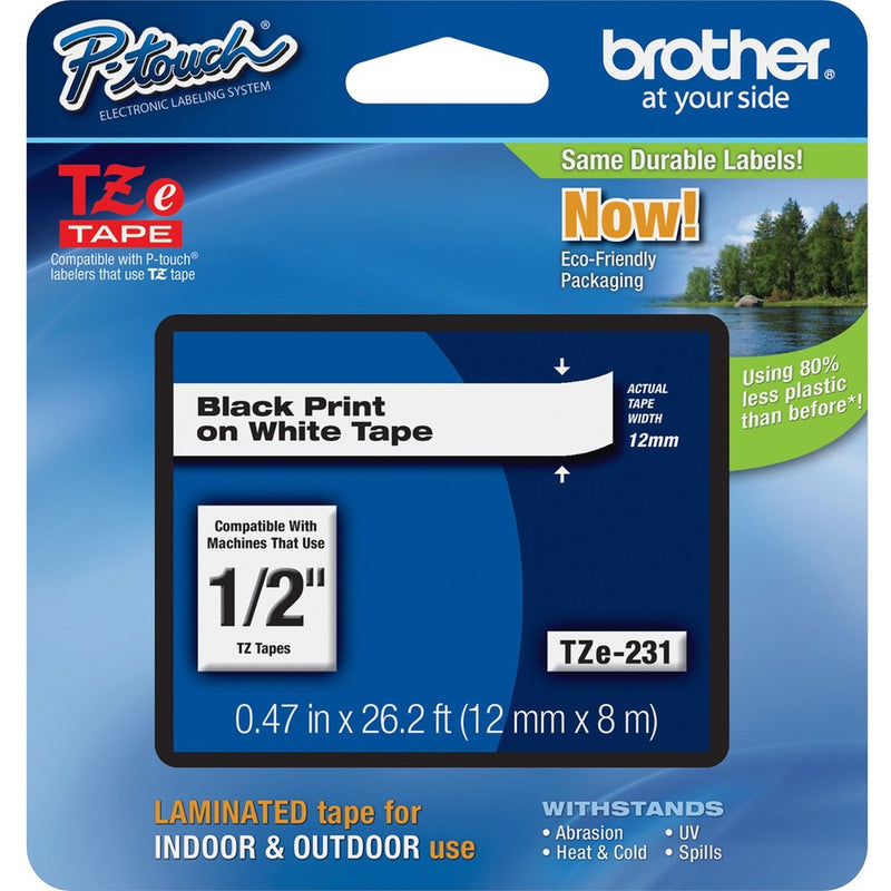 brother TZE231 12mm P-Touch Black Print on White Laminated Label Tape