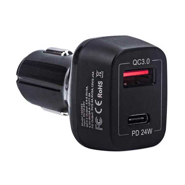 Manhattan 102063 42 W Power Delivery Car Charger with USB-C and USB-A QC 3.0 Ports
