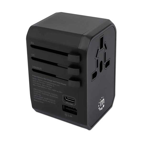 Manhattan 102476 USB-C Power Delivery Wall Charger and Travel Adapter with Three USB-A Ports