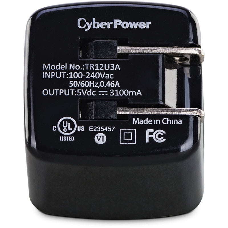 CyberPower TR12U3A 5V 3.1A Dual Port USB Folding AC Plug Wall Charger