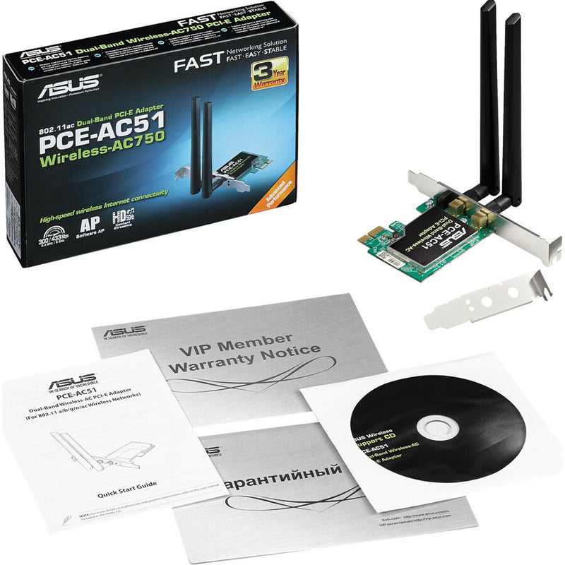 ASUS PCE-AC51 AC750 Wireless Dual-Band PCI Express Adapter