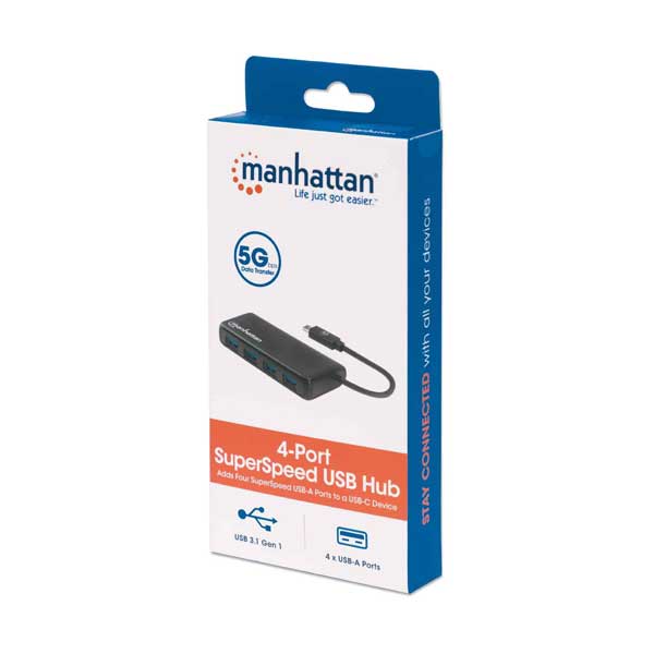 Manhattan 164924 4-Port USB-C to USB-A  SuperSpeed Hub USB 3.2 Gen 1
