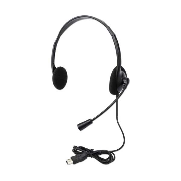 Manhattan 179898 Lightweight Wired On-Ear Design Stereo USB Headset with Adjustable Microphone