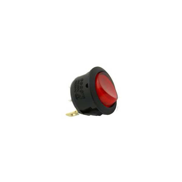 Lighted Snap-In Round Rocker Switch w/ Red DC Lamp - SPST
